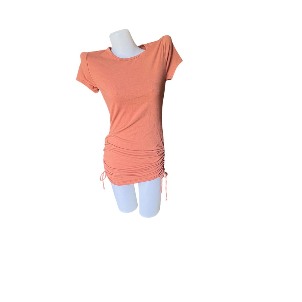 Wild Fable Terracotta Peach Ruched Side Drawstring Mini T-Shirt Dress Bodycon S
